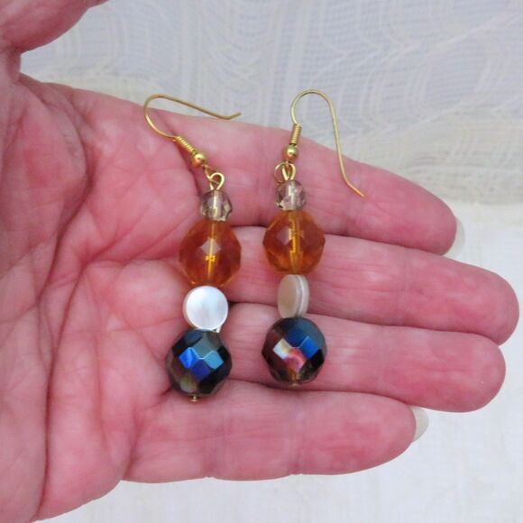 Handmade Dangle Crystal Earrings with Amber & Brown Crystals Women Sparkly - Picture 6 of 6